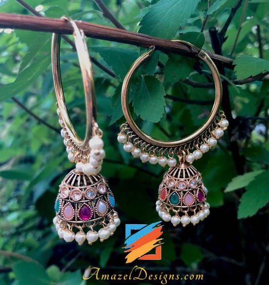 Golden Walli with Multicoloured Small Jhumki