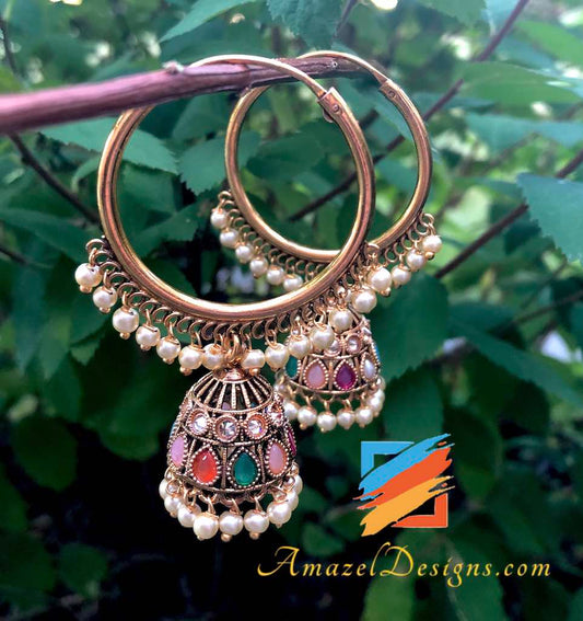 Golden Walli with Multicoloured Small Jhumki