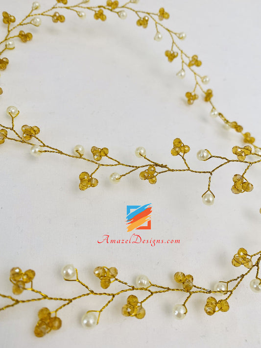 Golden White Hair Accessory with White Beads
