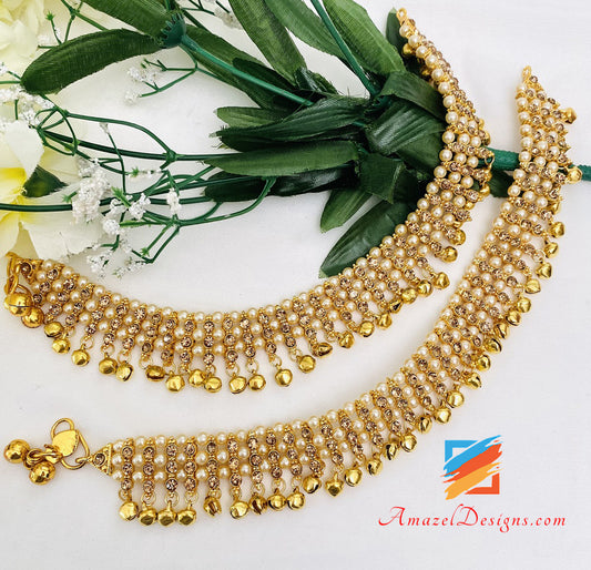 Golden With Beads And Stones Ghungroo Payal