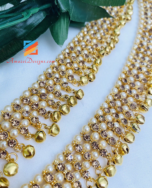 Golden With Beads And Stones Ghungroo Payal