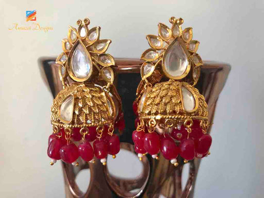 Orecchini Jhumki rosso dorato