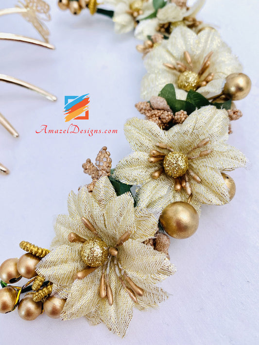 Goldene und kupferfarbene Perlen Gajra – Haarschmuck