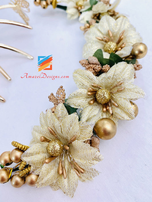 Golden and Copper Beads Gajra - Hair Accessory