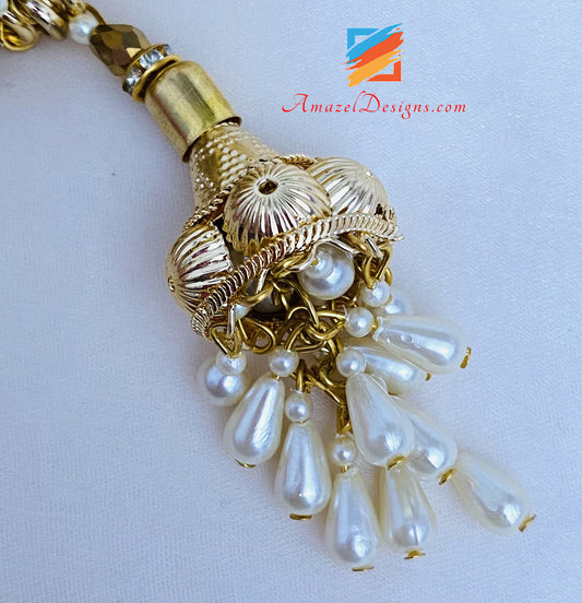 Golden With White Beads Bunch Latkan/Tassels