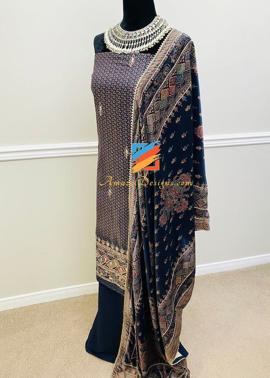 Gotta Patti Tilla Work Dark Blue Fine Velvet Suit