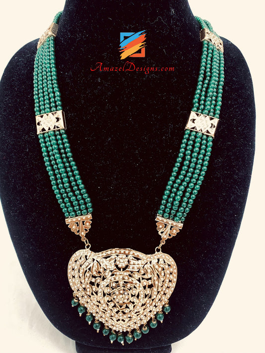 Green Emerald Golden Jadau Rani Haar Earrings Tikka Set