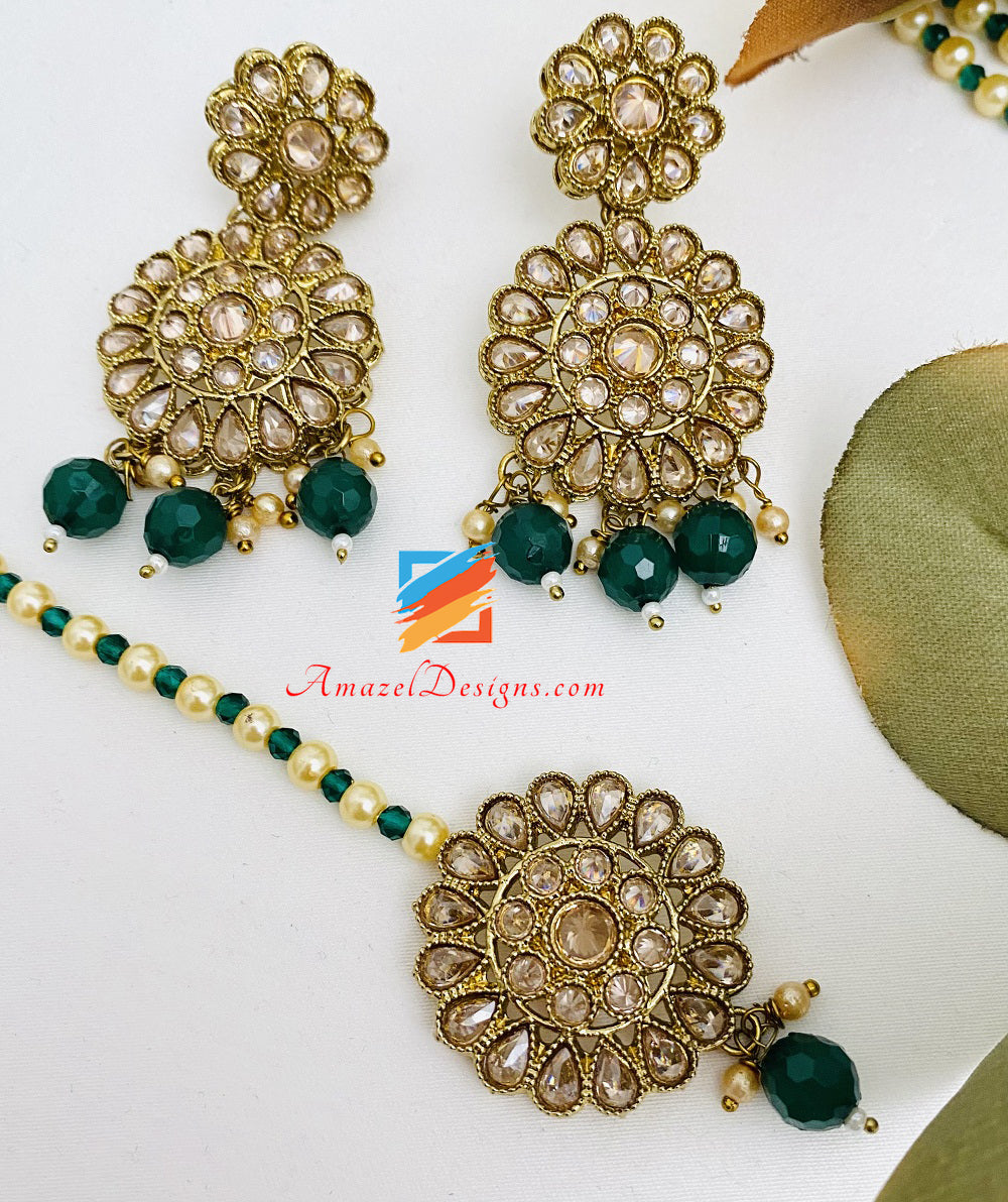 Green Jhumka with Red Pearl for Saree | FashionCrab.com