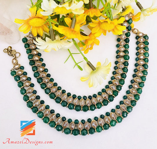 Green Emerald Polki Payal