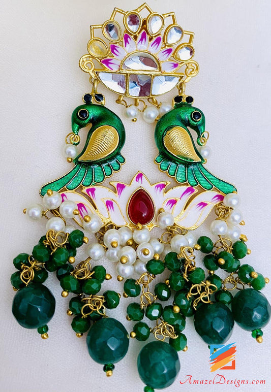 Green Hand Painted Earrings