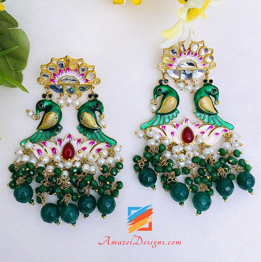 Green Hand Painted Earrings