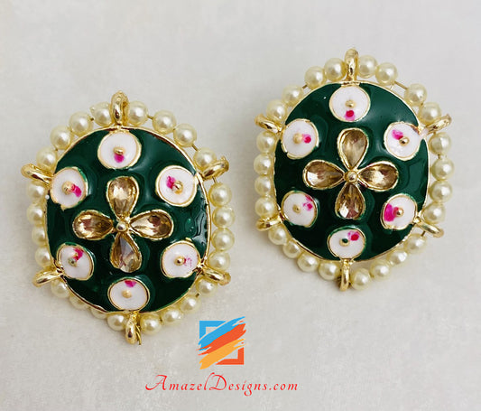 Green Painted Meenakari Studs