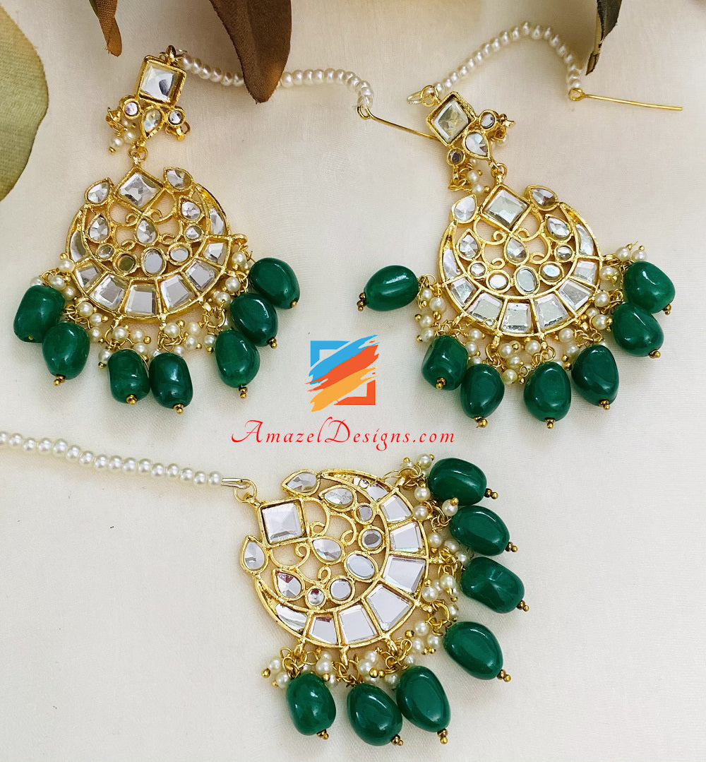 Green Sheesha Earrings Tikka Set