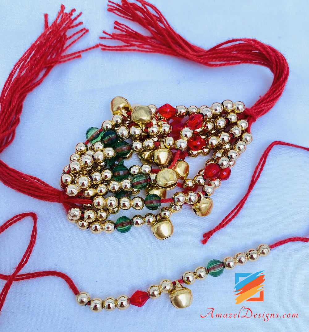 Green and Red Beads Ghungroo Gana - 12 pieces