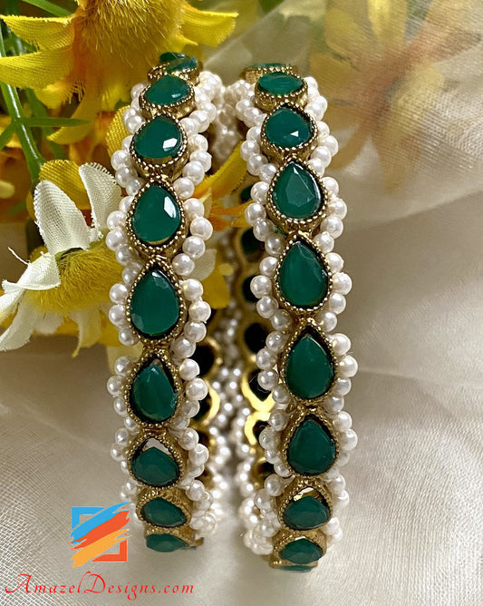 Green with White Beads Border Kadas