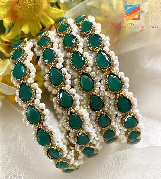 Green with White Beads Border Kadas