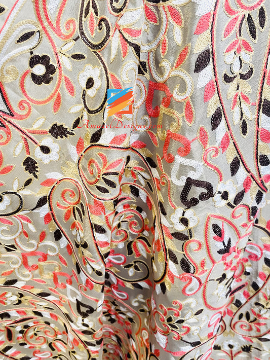 Grey All Over Chain Ambi Embroidery Duppata Shawl