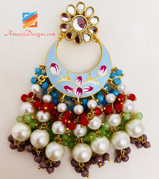 Hand Painted Meenakari Feroozi Earrings Tikka Set