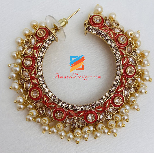 Handpainted Gajari Red Waliyaan With Tiny Stone And Pearls