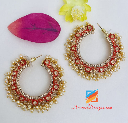 Handpainted Gajari Red Waliyaan With Tiny Stone And Pearls