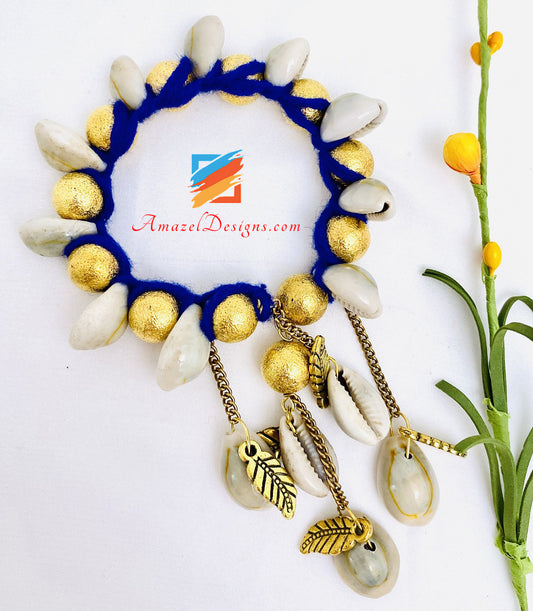 Hanging Leaves Kaudiyaan Blue Golden Gana - 2 pieces