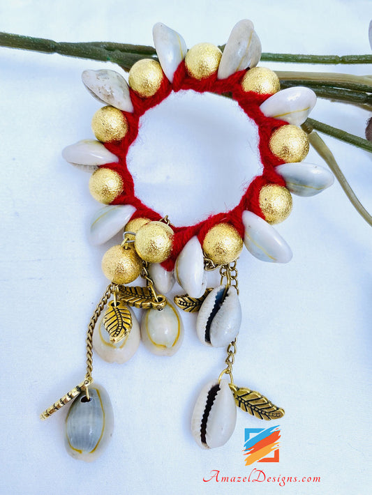 Hanging Leaves Kaudiyaan Red Golden Gana - 2 pieces