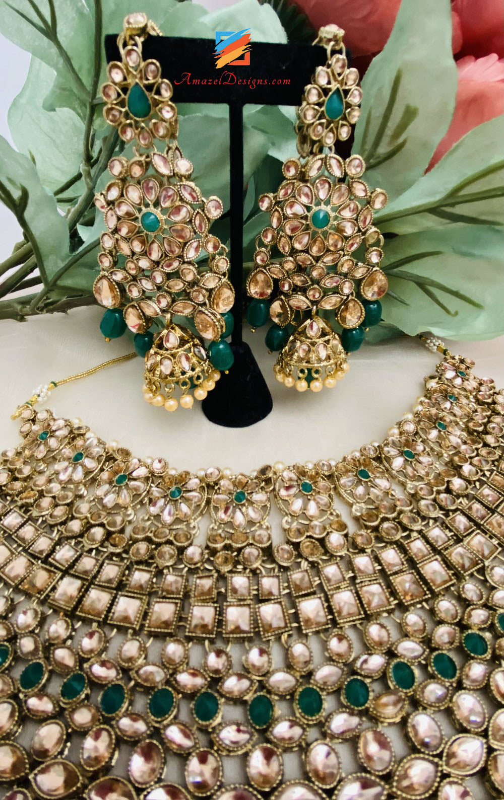 Heavy Bridal Necklace Long Haar Earrings Matha Patti Nath And Hand Pieces