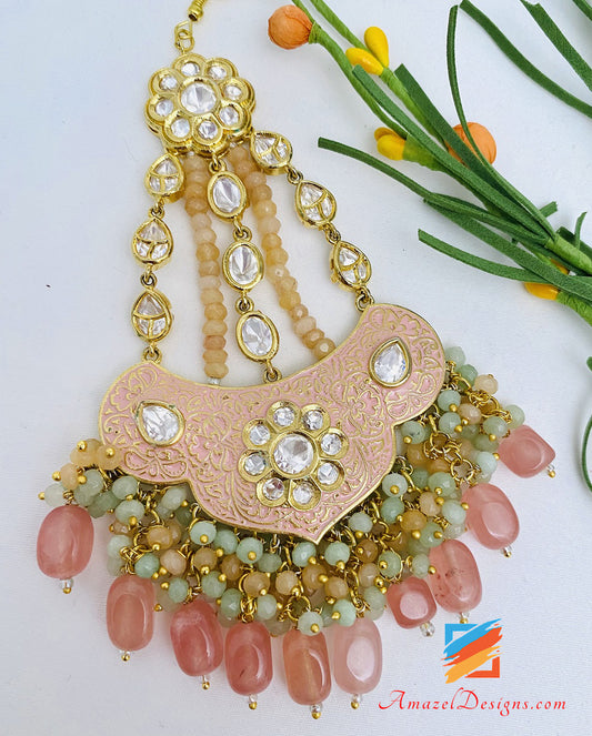 Designer di alta qualità Meenakari Kundan Peachy Pink Passa Jhumer 