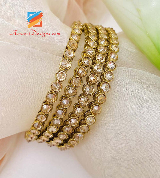 High Quality Dull Golden Polki Bangles