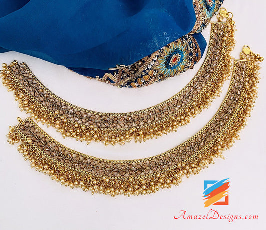 High Quality Golden Polki With Beads Payal