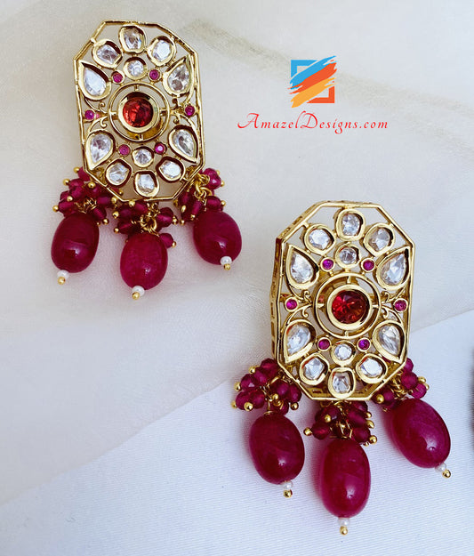 High Quality Kundan Ruby Maroon Choker Necklace Studs Set
