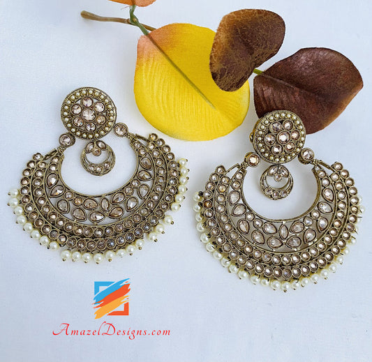 High Quality Oversized Polki Chandbali Earrings