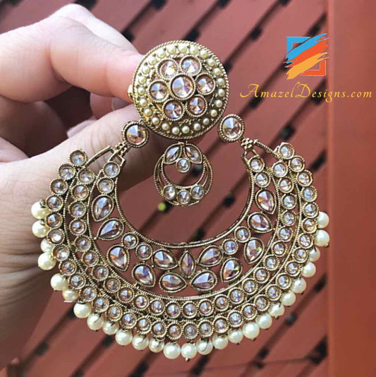 High Quality Oversized Polki Chandbali Earrings