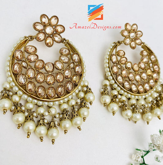 High Quality Polki Champagne Earrings Tikka Set