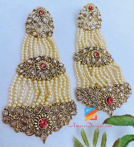 High Quality Polki Orange Stone Beads Earrings