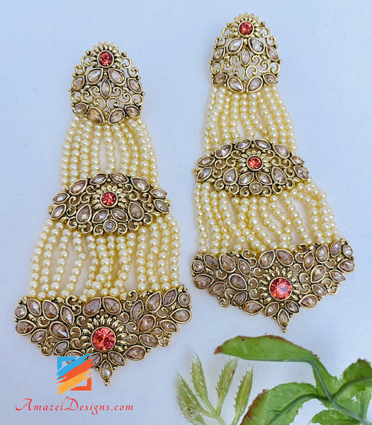 High Quality Polki Orange Stone Beads Earrings