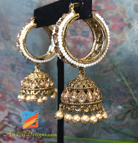 High Quality Polki Waliyaan with Jhumki and Cream Beads