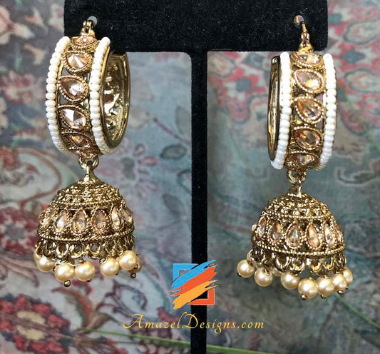 High Quality Polki Waliyaan with Jhumki and Cream Beads