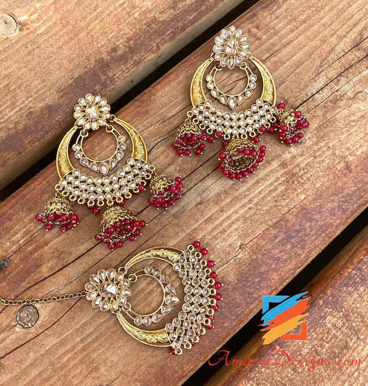 High Quality Red Beads Chandbali Earrings Hanging Jhumkis