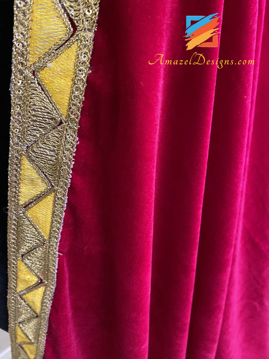 Hot Pink Magenta Fulkari Lace Velvet Shawl