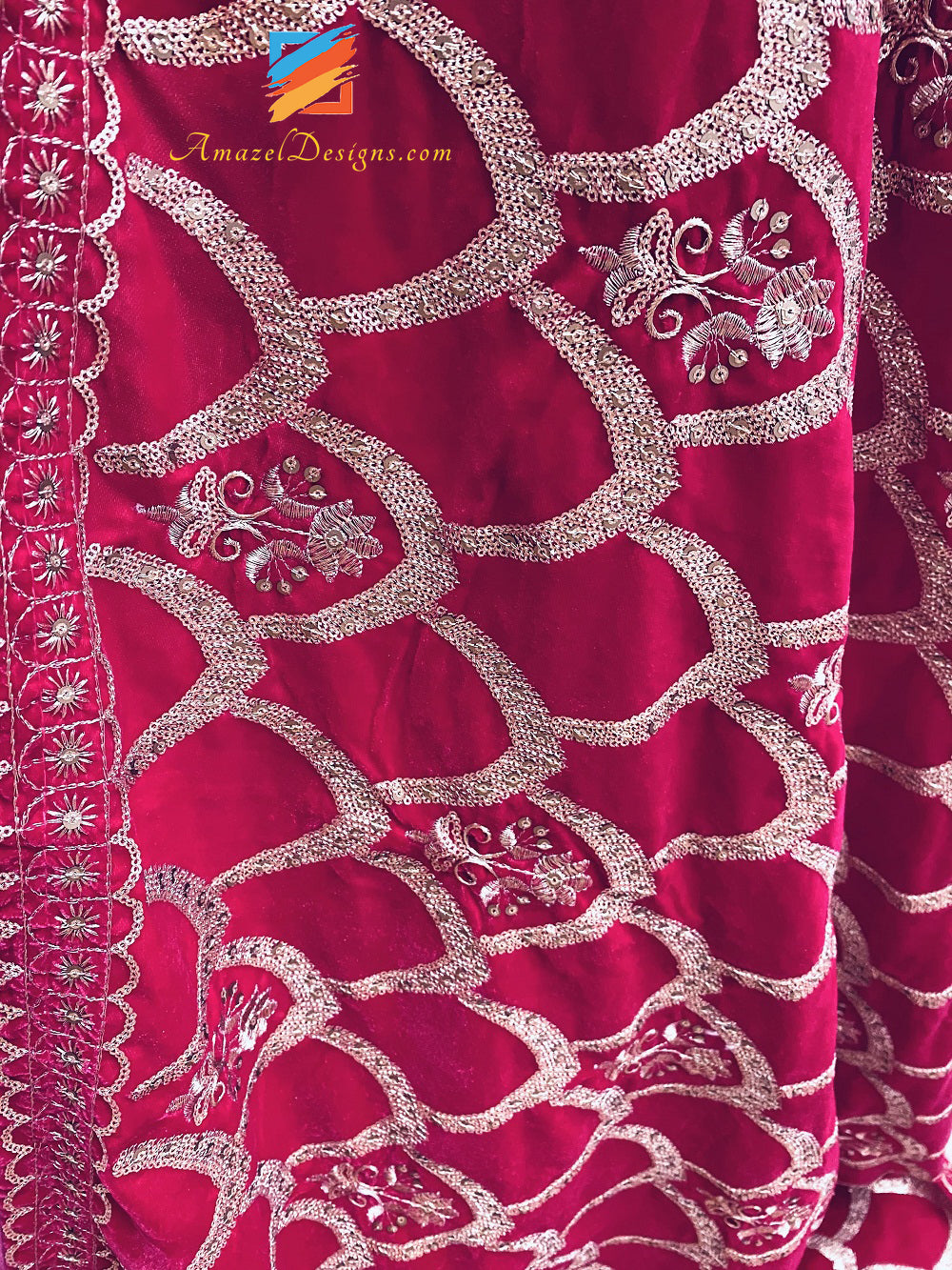 Scialle di velluto rosa caldo magenta Tilla Sippi Sitara Jaal 