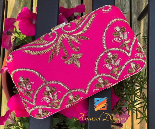 Hot Pink Magenta Dabka Work Indian Purses