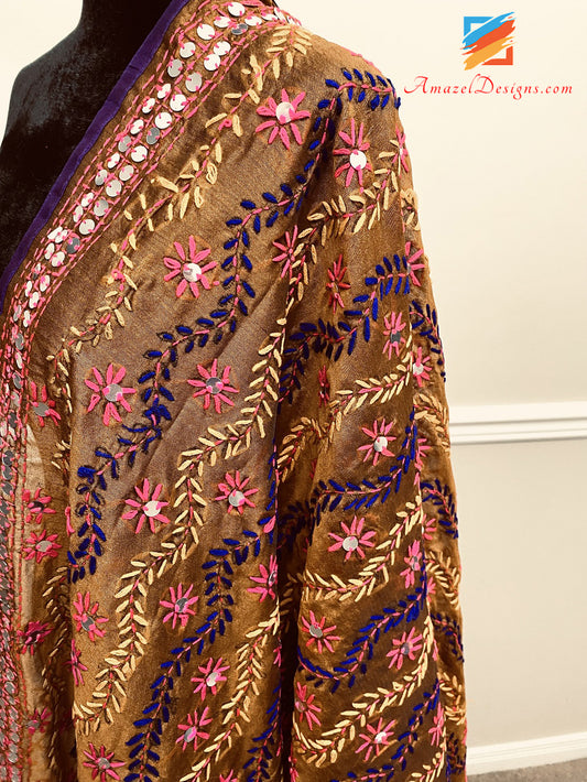 Kantha Sitara Mirrors Brown Duppatta