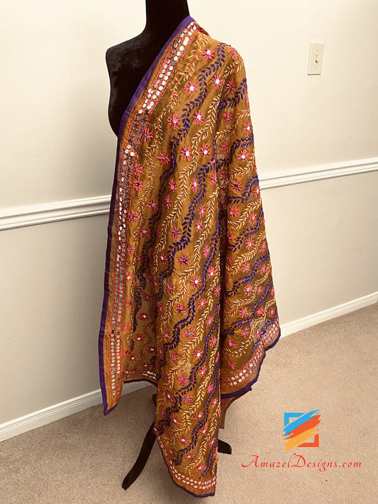 Kantha Sitara Mirrors Brown Duppatta