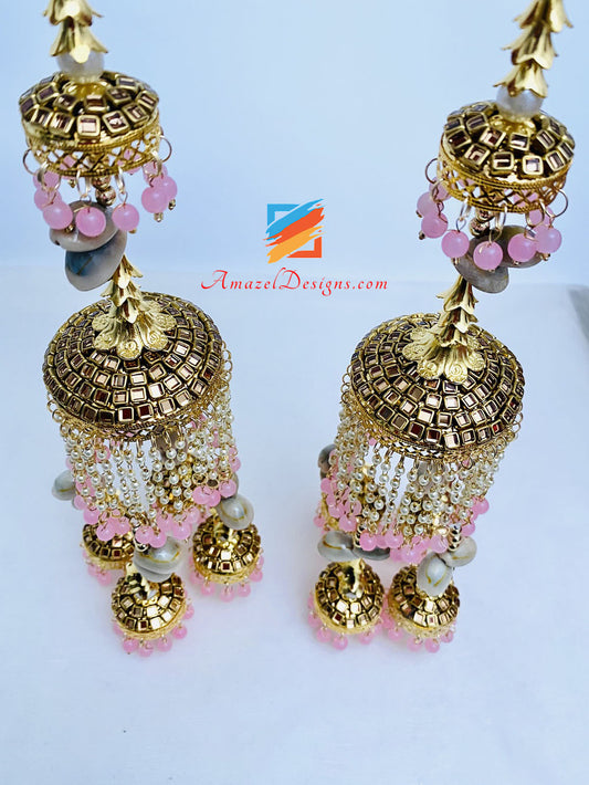 Kundan Kaleere Con Perline Rosa E Conchiglie 