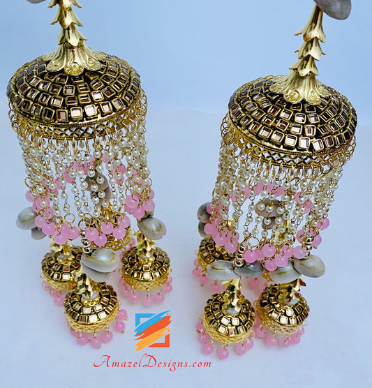 Kundan Kaleere Con Perline Rosa E Conchiglie 