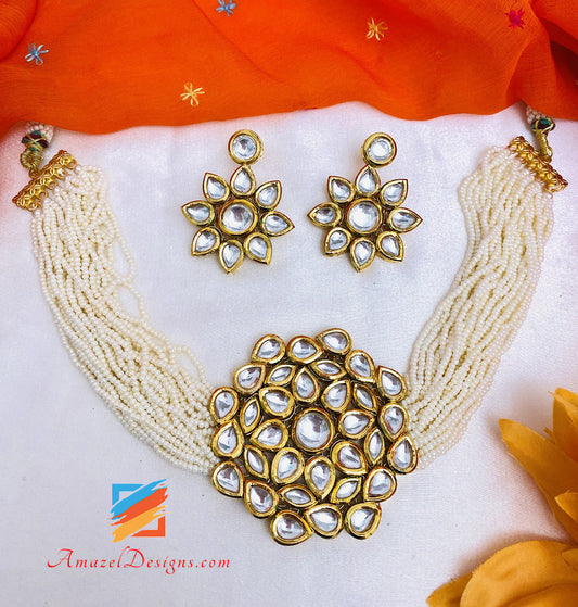 Kundan Choker/Halskette Ohrringe Tikka Set 