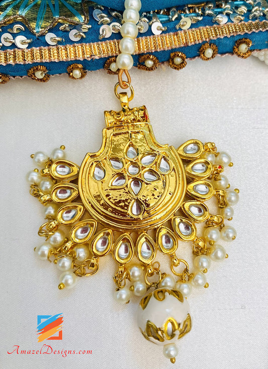 Kundan Golden Jugni Collana Orecchini Tikka Set 