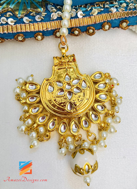 Kundan Golden Jugni Necklace Earrings Tikka Set