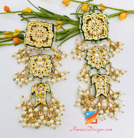 Kundan Goldene leichte Ohrringe Tikka und Ring-Set 